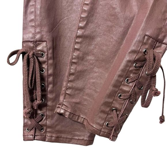 Anthropologie Pilcro Coated Skinny Pants Women’s Size 32 Burgundy Lace Hem - Picture 8 of 16
